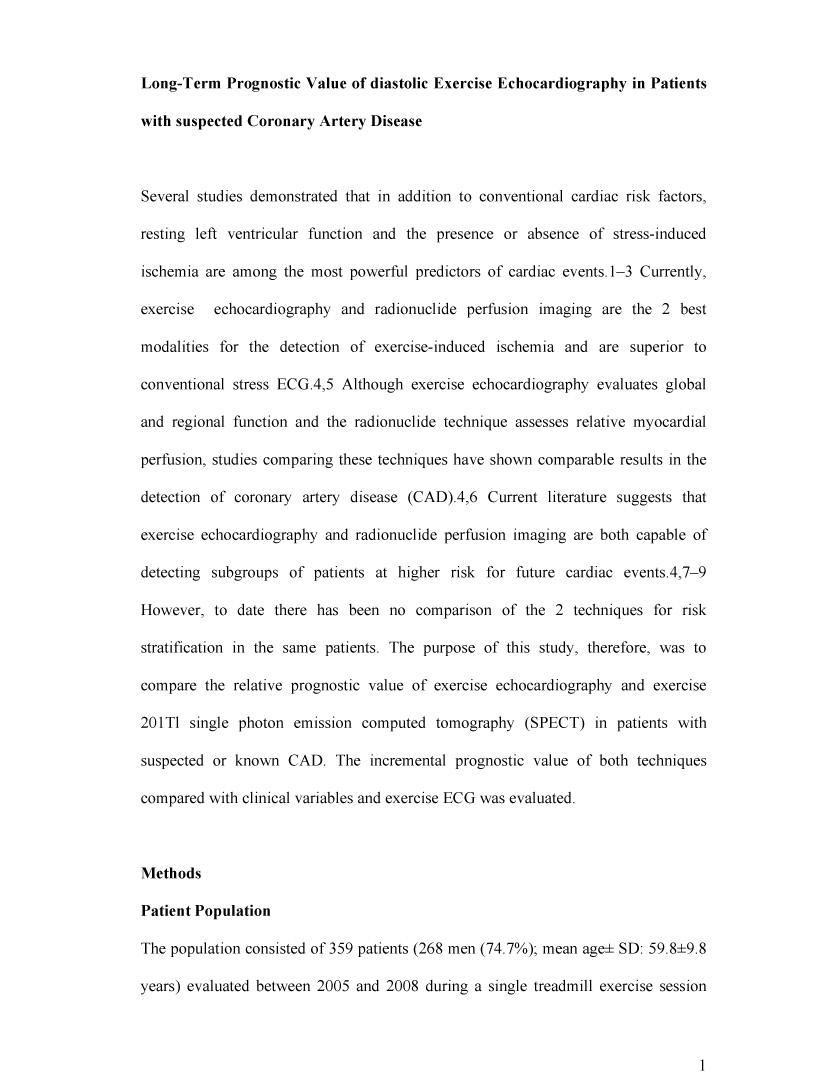 Long-Term Prognostic Value of diastolic Exercise Echocardiography in Patients with suspected Coronary Artery Disease