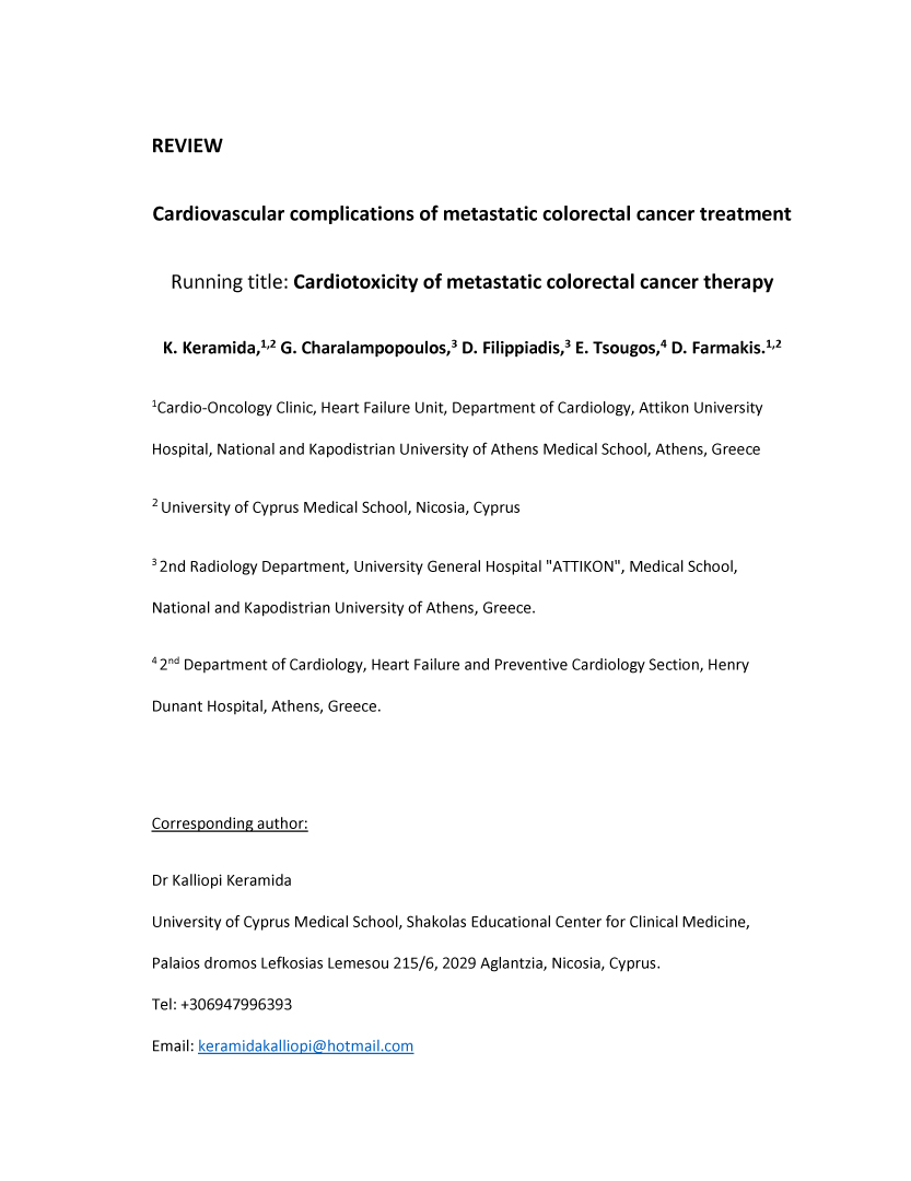 Cardiovascular complications of metastatic colorectal cancer treatment