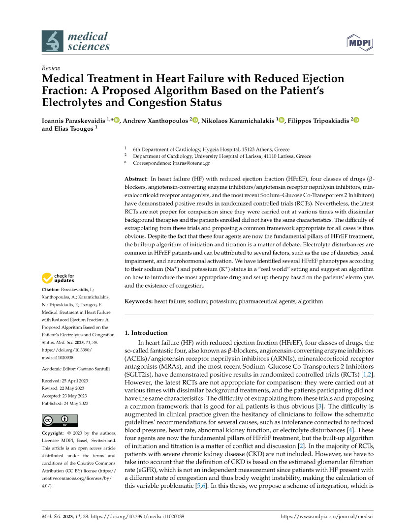 Medical Treatment in Heart Failure with Reduced Ejection Fraction- A Proposed Algorithm Based on the Patient’s Electrolytes and Congestion Status