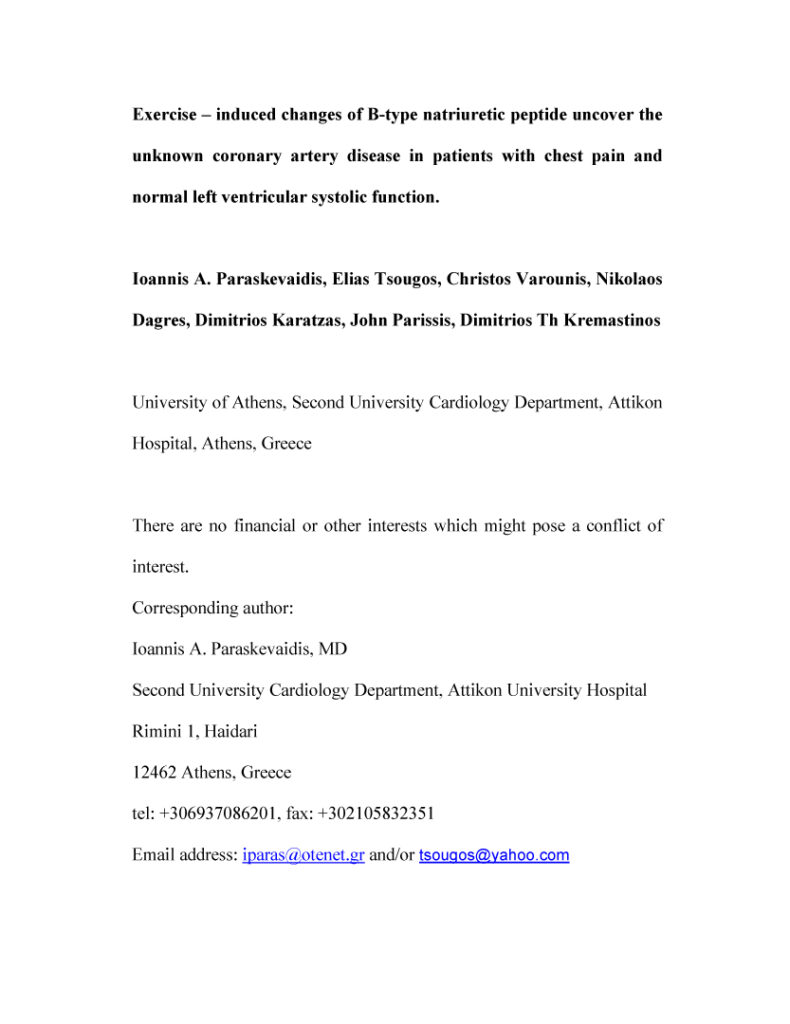 Exercise – induced changes of B-type natriuretic peptide