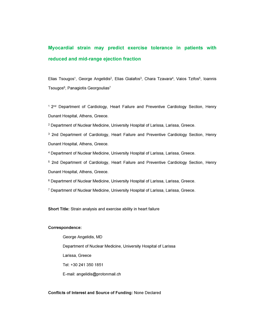 Myocardial strain may predict exercise tolerance in patients with reduced and mid-range ejection fraction