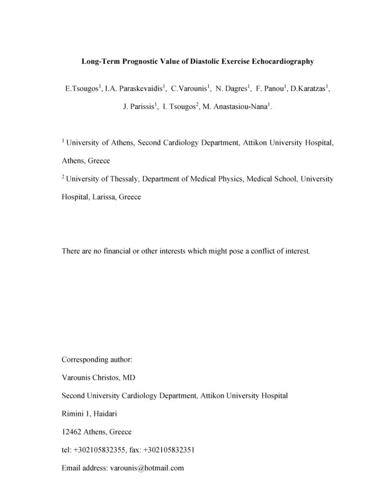 Long-Term Prognostic Value of Diastolic Exercise Echocardiography